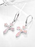 wholesale 925 Sterling Silver Pink Opal Flower Cross Drop Earrings for Women-0-1