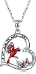 wholesale 925 Sterling Silver 925 Red Cardinal in Heart Pendant Necklace for Women and Girls-0-0