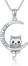wholesale 925 Sterling Silver Cat Moon Pendant Necklace Love You Forever Gifts for Women Girls-0-0