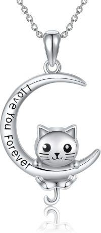 wholesale 925 Sterling Silver Cat Moon Pendant Necklace Love You Forever Gifts for Women Girls-Moon Cat