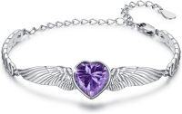 wholesale 925 Sterling Silver Birthstone Angel Wings Heart Bracelet for Women Mother s Day Gift-February