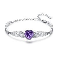 wholesale 925 Sterling Silver Birthstone Angel Wings Heart Bracelet for Women Mother s Day Gift-February