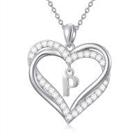 TOUPOP Sterling Silver Heart Initial A-Z Letter Pendant Necklace-undefined