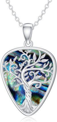 wholesale 925 Sterling Silver Tree of Life Abalone Shell Pendant Necklace for Women Girls-C-Guitar Pick