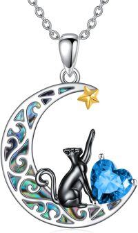 wholesale 925 Sterling Silver 12 Birthstones Black Cat Necklace for Women-Dec.