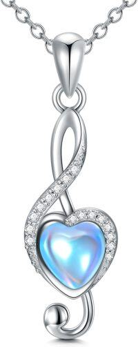 wholesale 925 Sterling Silver Blue Moonstone Treble Clef Heart Pendant Necklace-Style 2