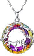 wholesale 925 Sterling Silver Rainbow Crystal Horse & Girl Pendant Necklace for Women-0-0