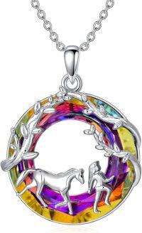 wholesale 925 Sterling Silver Rainbow Crystal Horse & Girl Pendant Necklace for Women-Horse-1