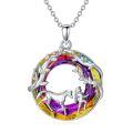 wholesale 925 Sterling Silver Rainbow Circle Pendant Necklace Wholesale With Horse And Girl-0-0