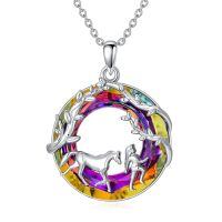 wholesale 925 Sterling Silver Rainbow Circle Pendant Necklace Wholesale With Horse And Girl-Horse-1