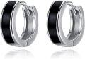 wholesale 925 Sterling Silver Black and White Round Huggie Hoop Earrings 20mm Diameter-0-0