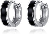 wholesale 925 Sterling Silver Black and White Round Huggie Hoop Earrings 20mm Diameter-20mm