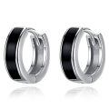 wholesale 925 Sterling Silver Classic Black And Silver Huggie Hoop Earrings-0-0