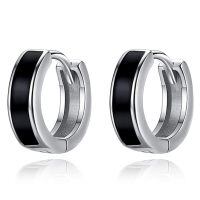 wholesale 925 Sterling Silver Classic Black And Silver Huggie Hoop Earrings-20mm