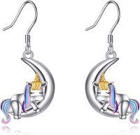 wholesale 925 Sterling Silver Unicorn Moon Dangle Drop Earrings for Women Girls Mom Daughter Gift-unicorn moon earrings