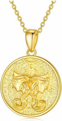 wholesale Gold-Plated Gemini Zodiac Sign Pendant Necklace for Women - 925 Sterling Silver Chain -Gemini Necklace