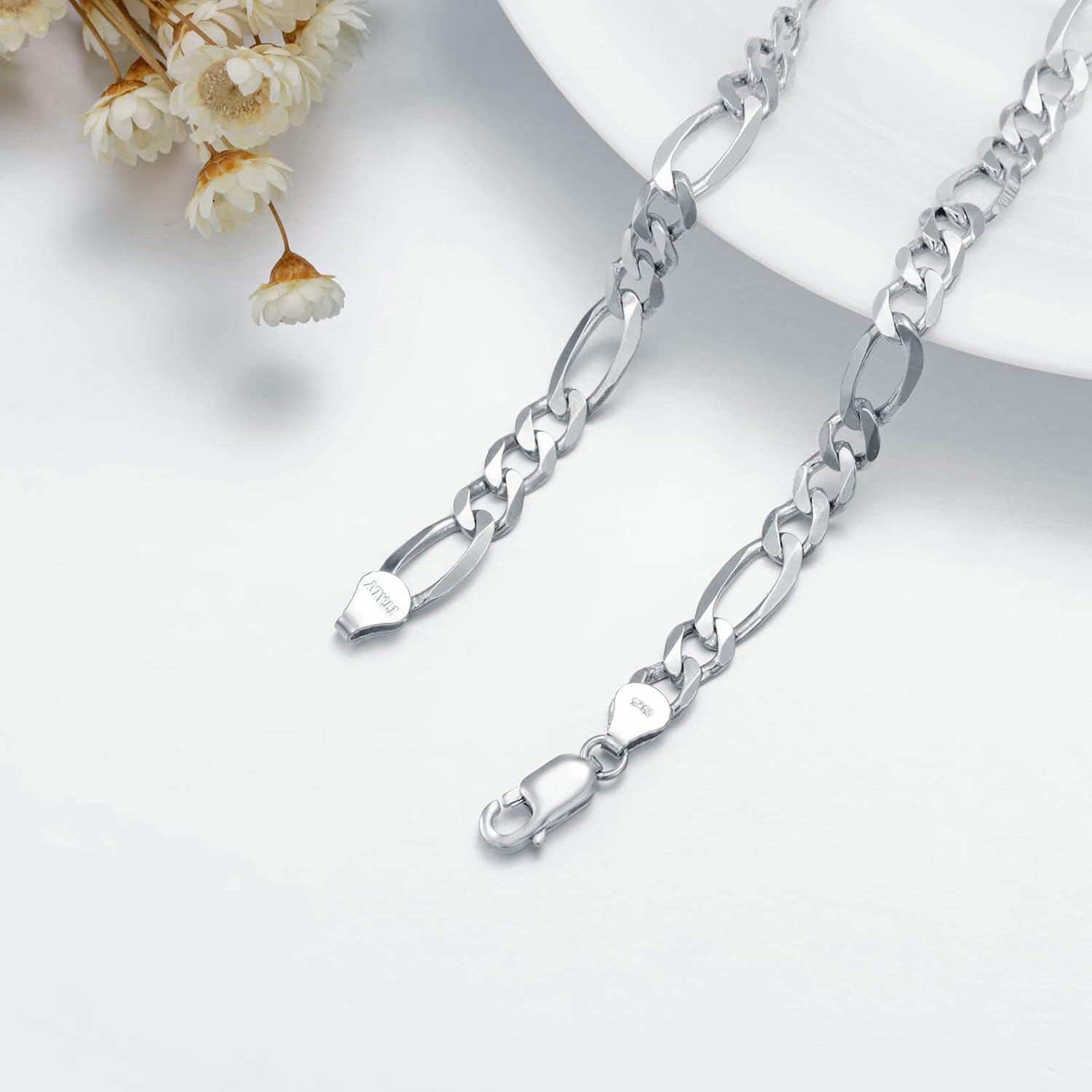 Sterling Silver Sterling Silver Diamond Cut Figaro Chain Necklace Gold Silver Plated 16 24 Italy-0-3