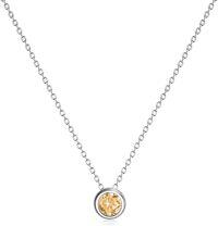 wholesale 925 Sterling Silver Green CZ Round Pendant Chain Necklace for Women Girls-November - Citrine