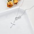 wholesale Sterling Silver Natural Diamond Heart Infinity Sideways Cross Necklace for Women-0-1