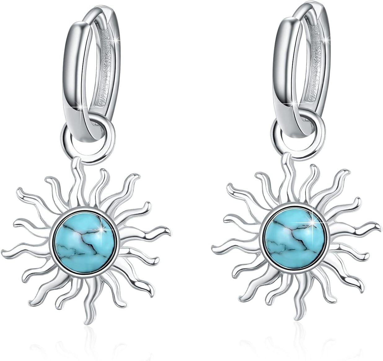Sterling Silver Turquoise Sun Stud Dangle Earrings for Women-0-0