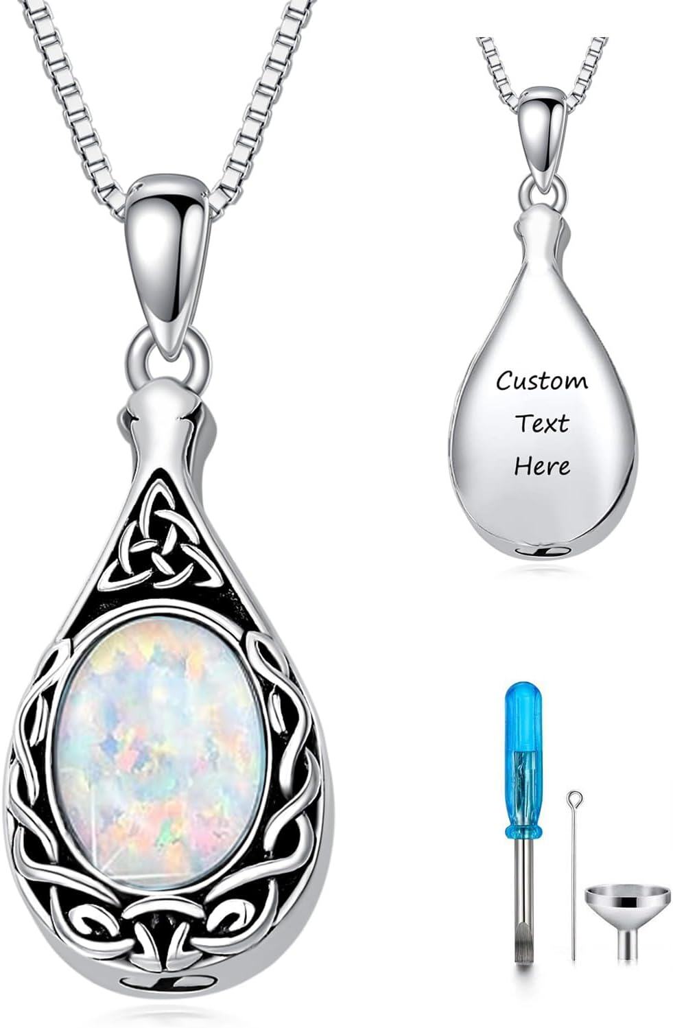 Sterling Silver Moonstone Opal Turquoise Larimar Black Onyx Cremation Jewelry for Ashes-Non-custom-B-Opal Custom-B-Opal-Custom-B-Opal-B-Opal Non-custom