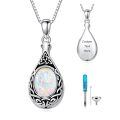 wholesale 925 Sterling Silver Cremation Urn Pendant Necklace Celtic Knot Blue Opal Teardrop Platinum Plated-0-12