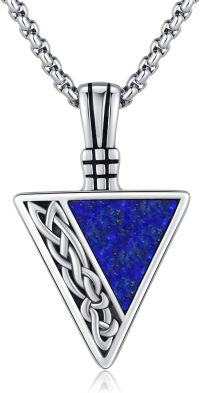 wholesale Sterling Silver Celtic Tiger Eye Necklace for Men Triangle Viking Pendant-Lapis lazuli