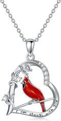 wholesale 925 Sterling Silver Red Enamel Cardinal Bird in Heart Pendant Necklace for Women-0-0