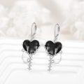 wholesale 925 Sterling Silver Gothic Heart Sword Drop Earrings with Black Stone and Spikes-0-1