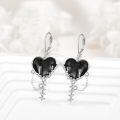 wholesale 925 Sterling Silver Gothic Heart Sword Drop Earrings with Black Stone and Spikes-0-1
