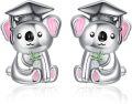 wholesale 925 Sterling Silver Koala Bear Graduation Stud Earrings Gift for Her-0-0