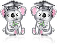 wholesale 925 Sterling Silver Koala Bear Graduation Stud Earrings Gift for Her-Koala