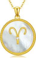 wholesale 925 Sterling Silver Mother of Pearl Aries Zodiac Pendant Necklace-0-0