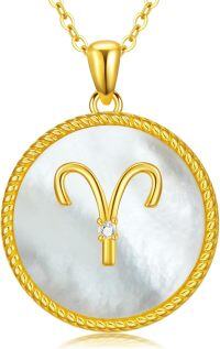 wholesale 925 Sterling Silver Mother of Pearl Aries Zodiac Pendant Necklace-Aries