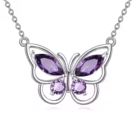 wholesale 925 Sterling Silver Amethyst Butterfly Necklace for Women Crystal Pendant Gift-February Birthstone