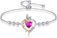 wholesale 925 Sterling Silver Rose Heart Birthstone Butterfly Bracelet for Women-10-October-Pink Tourmaline