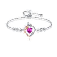 wholesale 925 Sterling Silver Rose Heart Birthstone Butterfly Bracelet for Women-10-October-Pink Tourmaline