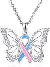 wholesale Sterling Silver Butterfly Pendant Necklace PTSD Awareness Inspirational Jewelry Gift for Women-Pink&Blue-Miscarriage