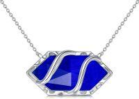 wholesale Sterling Silver Gemstone Hexagon Pendant Necklace-Sapphire