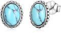 wholesale 925 Sterling Silver Oval Turquoise Stud Earrings with Braided Edge and Blue Stone for Women's Fashion Accessories-0-0