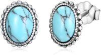 wholesale 925 Sterling Silver Oval Turquoise Stud Earrings with Braided Edge and Blue Stone for Women's Fashion Accessories-Oval