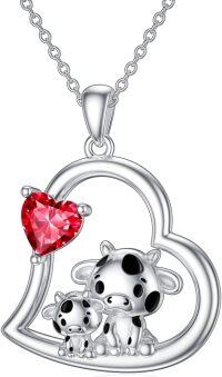 wholesale Sterling Silver Stone Cute Animal Pendant Necklace for Couples Sister Daughter Mother Birthday Gift-05-07-Cow-July