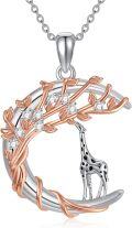 wholesale 925 Sterling Silver Tree with Giraffe and Leaves Charm Necklace-0-0