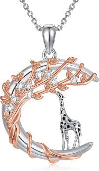 wholesale 925 Sterling Silver Tree with Giraffe and Leaves Charm Necklace-Giraffe Necklace