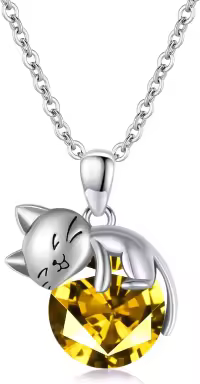 wholesale  Sterling Silver Birthstone Cat Pendant Necklace Gift for Women ( chars)-November