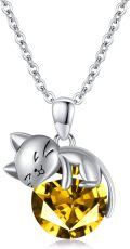wholesale 925 Sterling Silver Cat Mom Baby Sleeping With Yellow Crystal Pendant Necklace-0-41