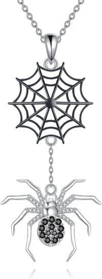 wholesale 925 Sterling Silver Black Spinel Spider Web Pendant Necklace for Women Girls Gothic Halloween Gifts 48cm Chain Length-Spider Zircon