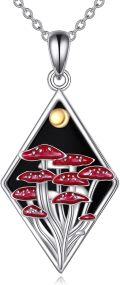 wholesale 925 Sterling Silver Cubic Zirconia-Shaped Red Mushroom Pendant with Gold Accents and Black Enamel Background Necklaces for Women-0-0