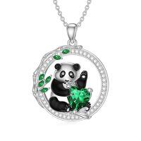wholesale 925 Sterling Silver Panda Necklace With Green Gemstone-Panda