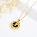 wholesale Gold 925 Sterling Silver Round Pendant with Black Onyx and Yellow Gold Plated Sunflower Design - 925 Jewelry for Women-0-1